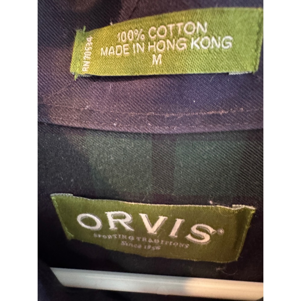 Orvis Mens Black Watch Plaid Button Down‎ Shirt Green Navy Blue Cotton Size M - Picture 3 of 4